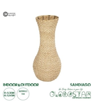 GloboStar® Artificial Garden SANDIAGO 21233 Διακοσμητικό Πλεκτό Καλάθι - Κασπώ Γλάστρα - Flower Pot Μπεζ Π30 x M30 x Υ60cm